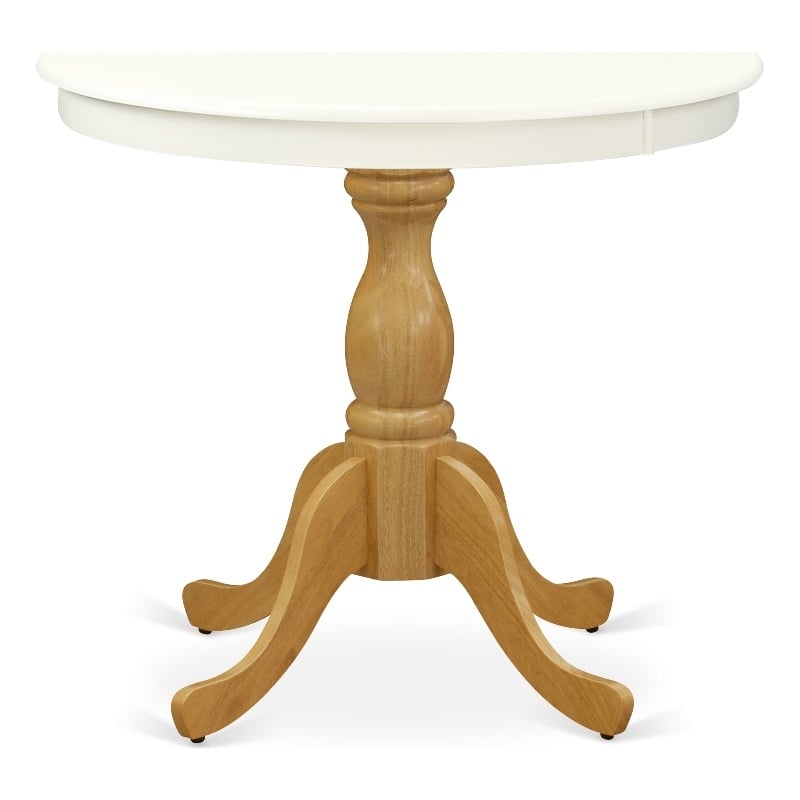 Pemberly Row Dining Table with Linen White Table Top and Oak Pedestal Leg