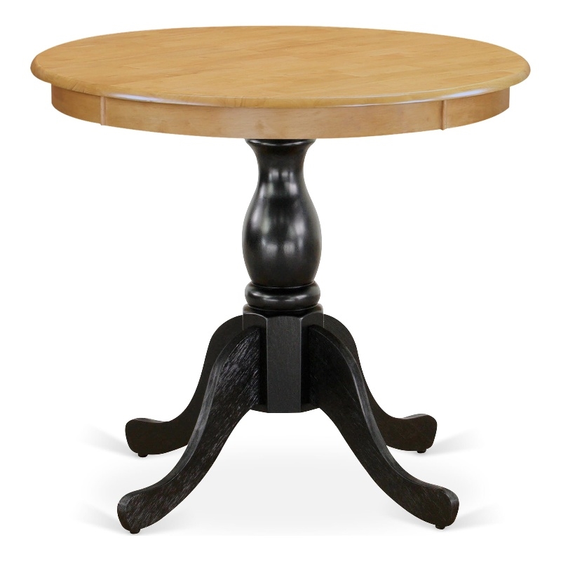 Pemberly Row Mid-Century Table with Oak Table Top and Black Pedestal Leg