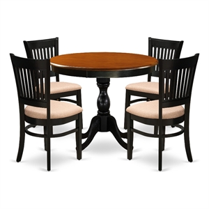 Pemberly Row Dinner Table and 4 Linen Fabric Kitchen Chairs - Black Finish