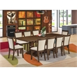 Pemberly Row Dining Table and 10 Light Beige Chair in Antique Walnut