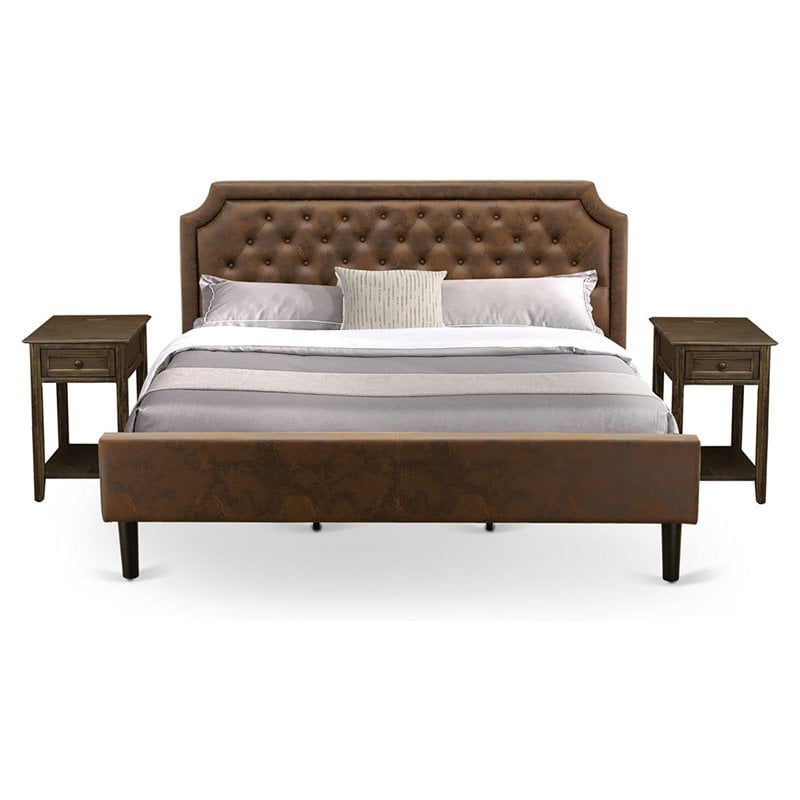Pemberly Row 3 Pieces Wood King Bedroom Set in Brown/Jacobean