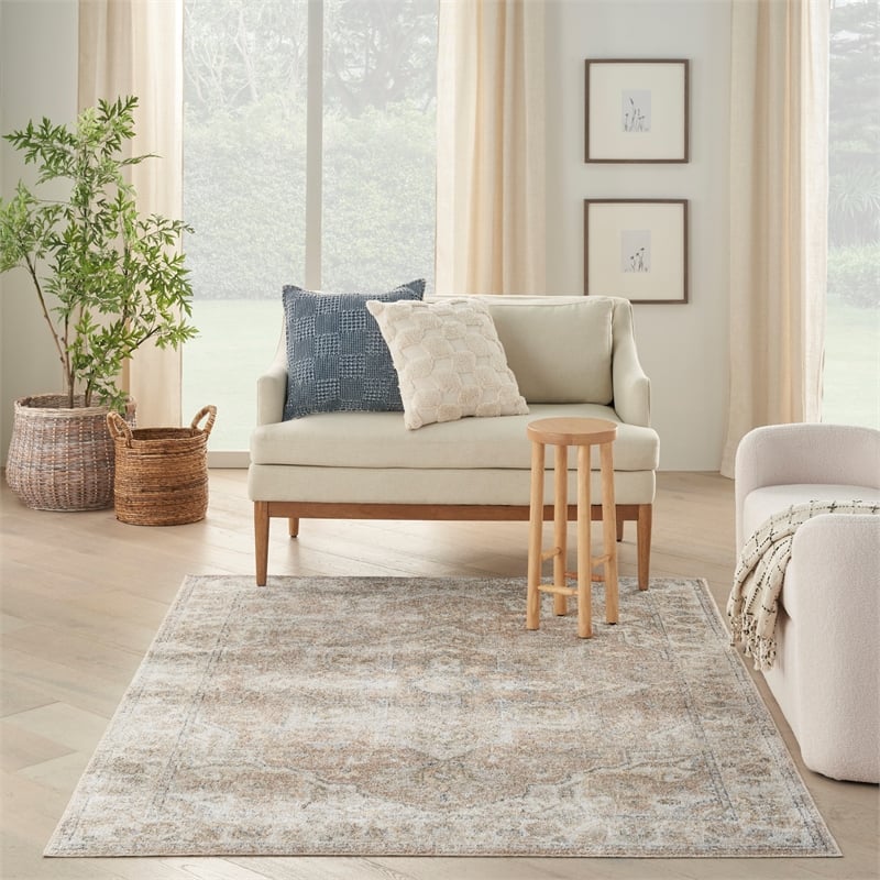 Pemberly Row 3'x4' Ivory Navy Fabric Tropical Area Rug (3'x4')
