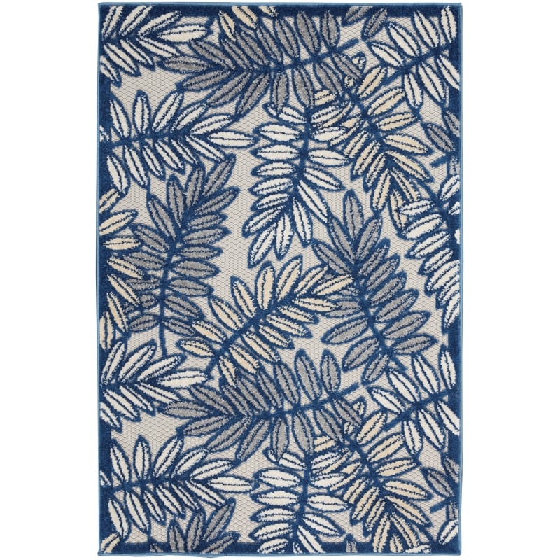 Pemberly Row 3'x4' Ivory Navy Fabric Tropical Area Rug (3'x4')