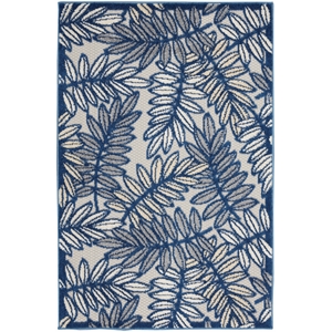 Pemberly Row 3'x4' Ivory Navy Fabric Tropical Area Rug (3'x4')