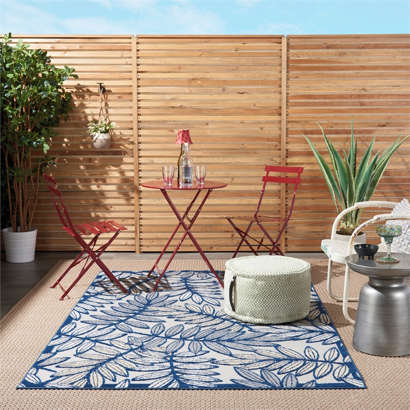 Pemberly Row 6'x9' Ivory Navy Fabric Tropical Area Rug (6'x9')