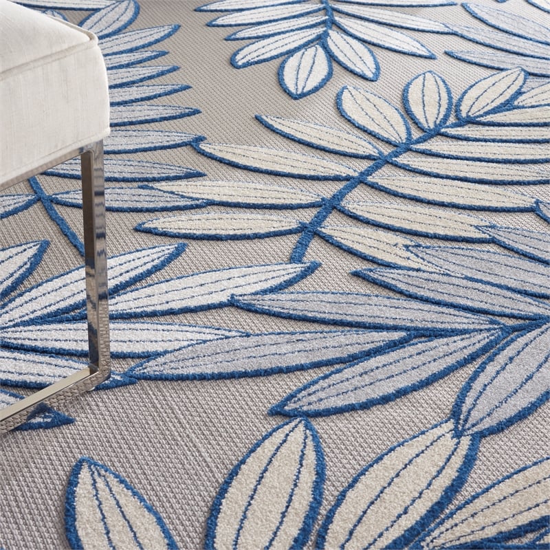 Pemberly Row 9'x12' Ivory Navy Fabric Tropical Area Rug (9'x12')