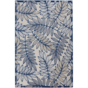 Pemberly Row Contemporary 5'3&quotx7'5&quot Ivory/Navy Indoor/Outdoor Rug