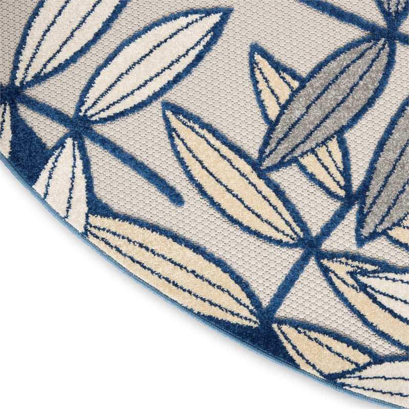Pemberly Row 4' Round Ivory Navy Fabric Tropical Area Rug (4' Round)
