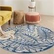 Pemberly Row 4' Round Ivory Navy Fabric Tropical Area Rug (4' Round)