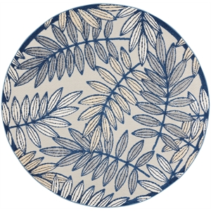 Pemberly Row 4' Round Ivory Navy Fabric Tropical Area Rug (4' Round)