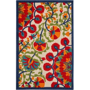 Pemberly Row Contemporary 2'8&quotx4' Red/Multi Indoor/Outdoor Rug