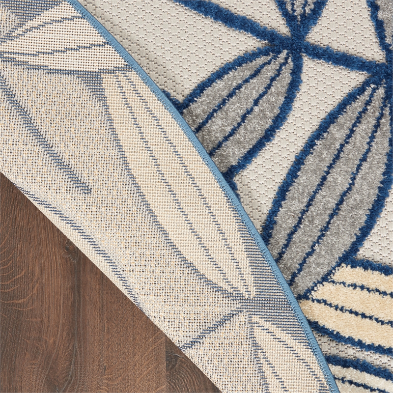 Pemberly Row 5' Round Ivory Navy Fabric Tropical Area Rug (5' Round)