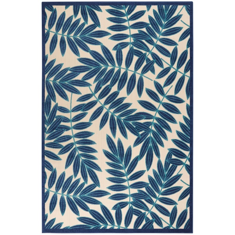 Pemberly Row 6'x9' Navy Blue and White Fabric Tropical Area Rug (6'x9')
