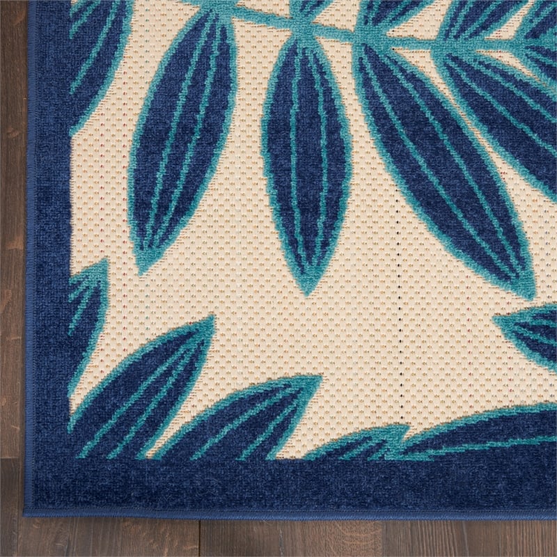 Pemberly Row 6'x9' Navy Blue and White Fabric Tropical Area Rug (6'x9')