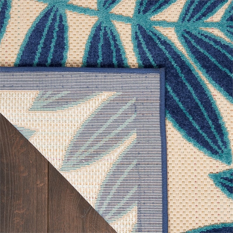 Pemberly Row 6'x9' Navy Blue and White Fabric Tropical Area Rug (6'x9')