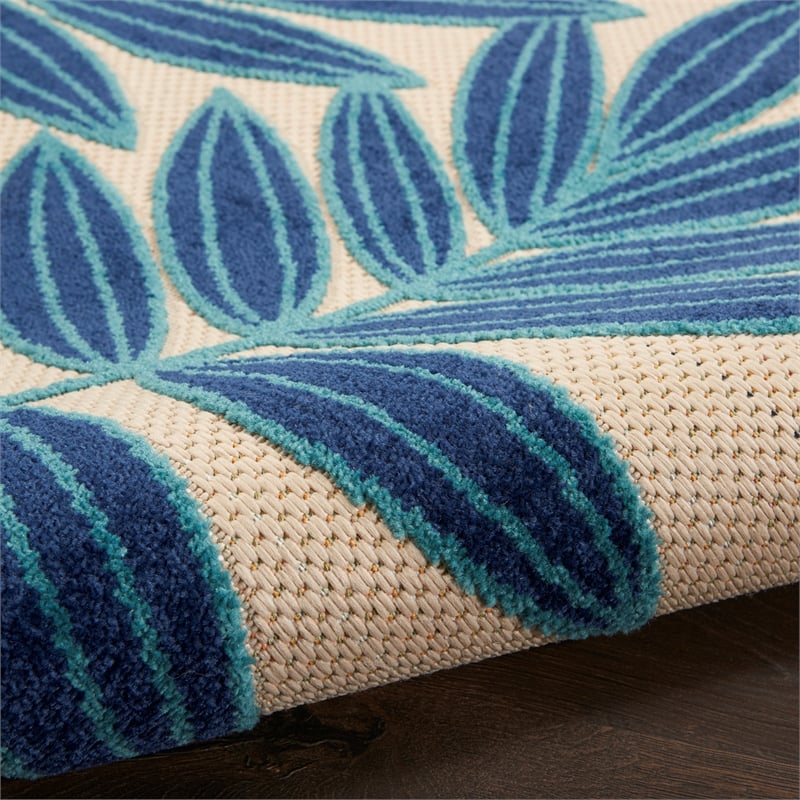 Pemberly Row 6'x9' Navy Blue and White Fabric Tropical Area Rug (6'x9')