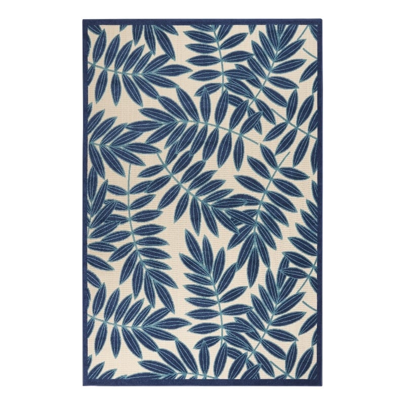 Pemberly Row 6'x9' Navy Blue and White Fabric Tropical Area Rug (6'x9')