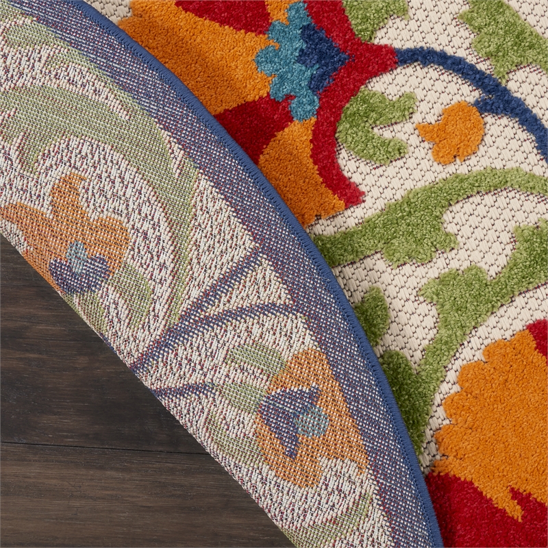 Pemberly Row 4' Round Red/Multi Indoor/Outdoor Polypropylene Rug