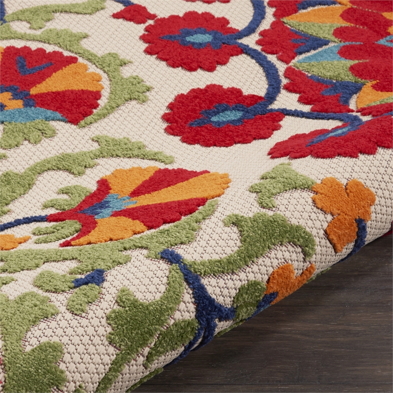 Pemberly Row 4' Round Red/Multi Indoor/Outdoor Polypropylene Rug