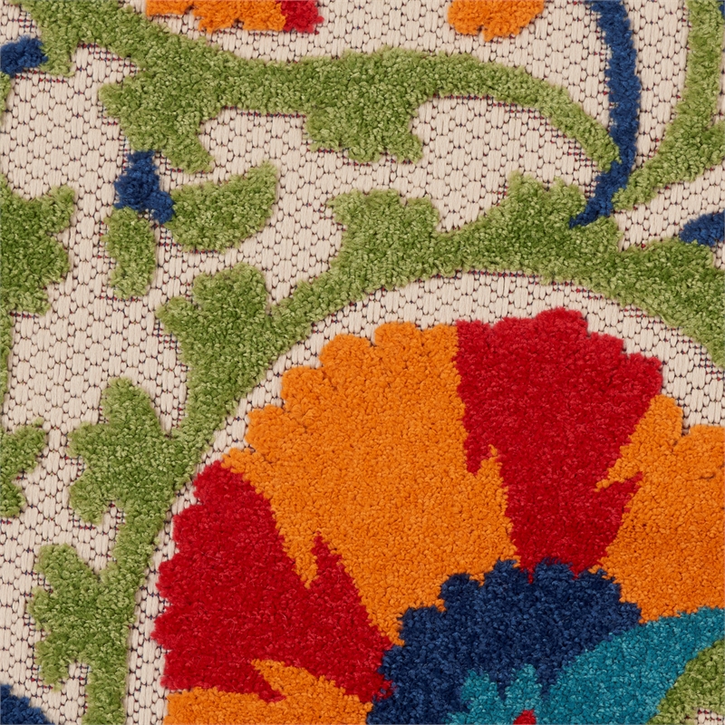 Pemberly Row 4' Round Red/Multi Indoor/Outdoor Polypropylene Rug