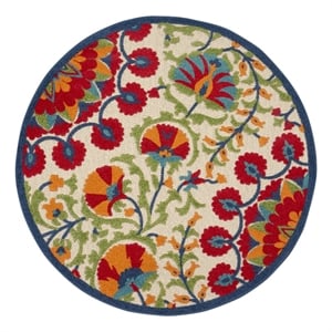 Pemberly Row 4' Round Red/Multi Indoor/Outdoor Polypropylene Rug