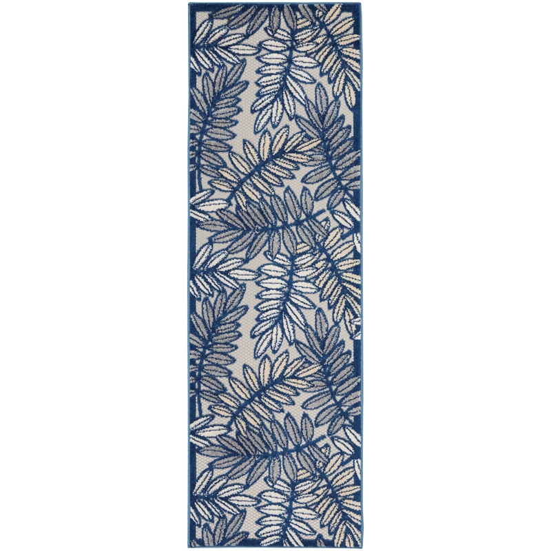 Pemberly Row 8' Runner Ivory Navy Fabric Tropical Area Rug (8' Runner)