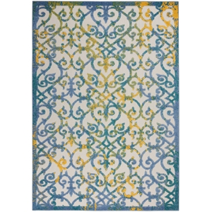 Pemberly Row Contemporary 3'6&quotx5'6&quot Ivory Blue Indoor/Outdoor Rug