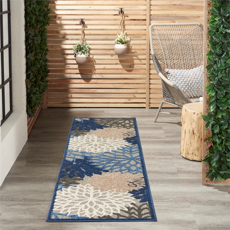 Pemberly Row Contemporary 2'x6' Blue/Multicolor Indoor/Outdoor Rug