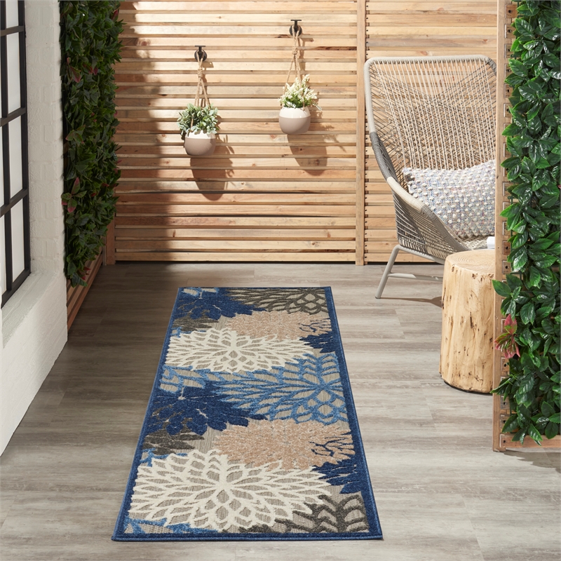 Pemberly Row Contemporary 2'x6' Blue/Multicolor Indoor/Outdoor Rug