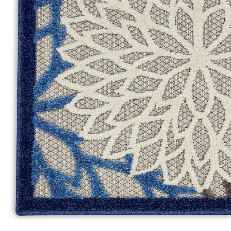 Pemberly Row Contemporary 2'x6' Blue/Multicolor Indoor/Outdoor Rug