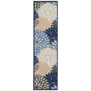 Pemberly Row Contemporary 2'x6' Blue/Multicolor Indoor/Outdoor Rug