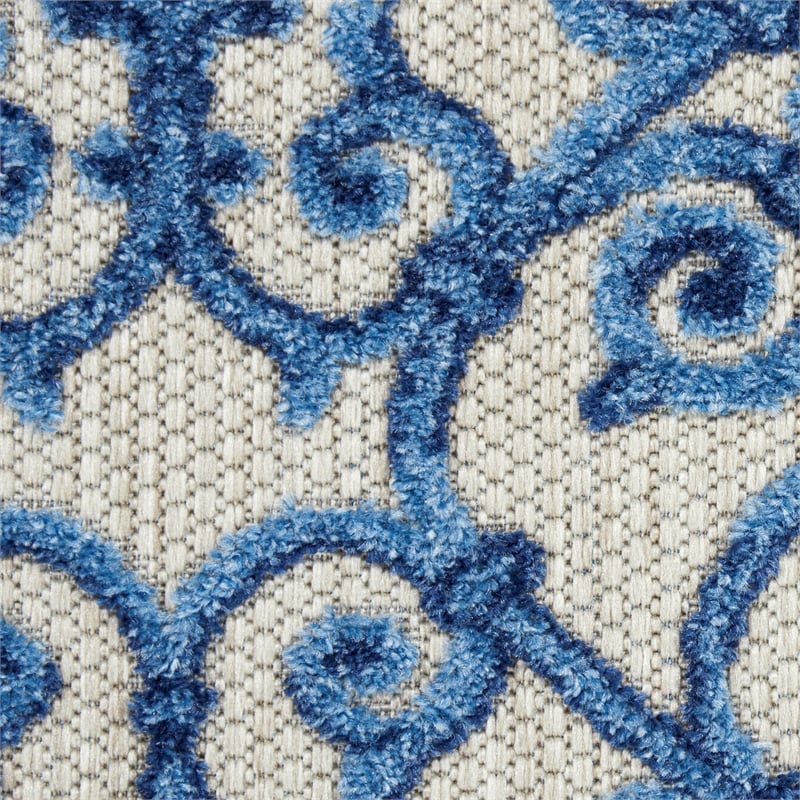 Pemberly Row Contemporary 2'x6' Gray/Blue Indoor/Outdoor Rug