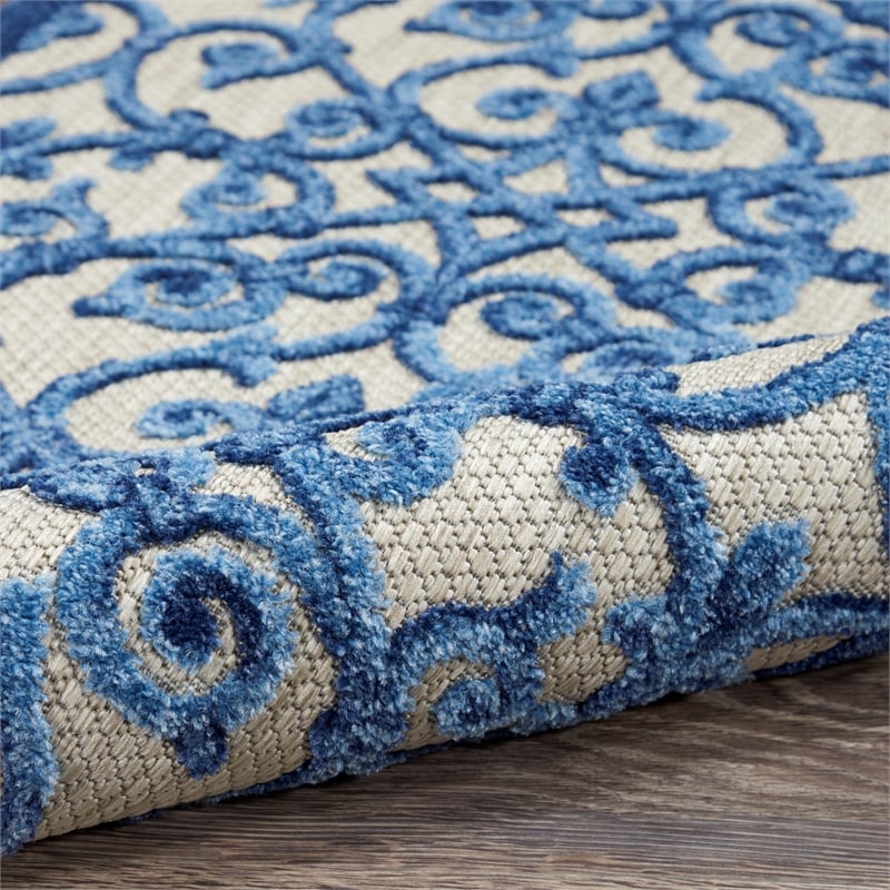 Pemberly Row Contemporary 2'x6' Gray/Blue Indoor/Outdoor Rug