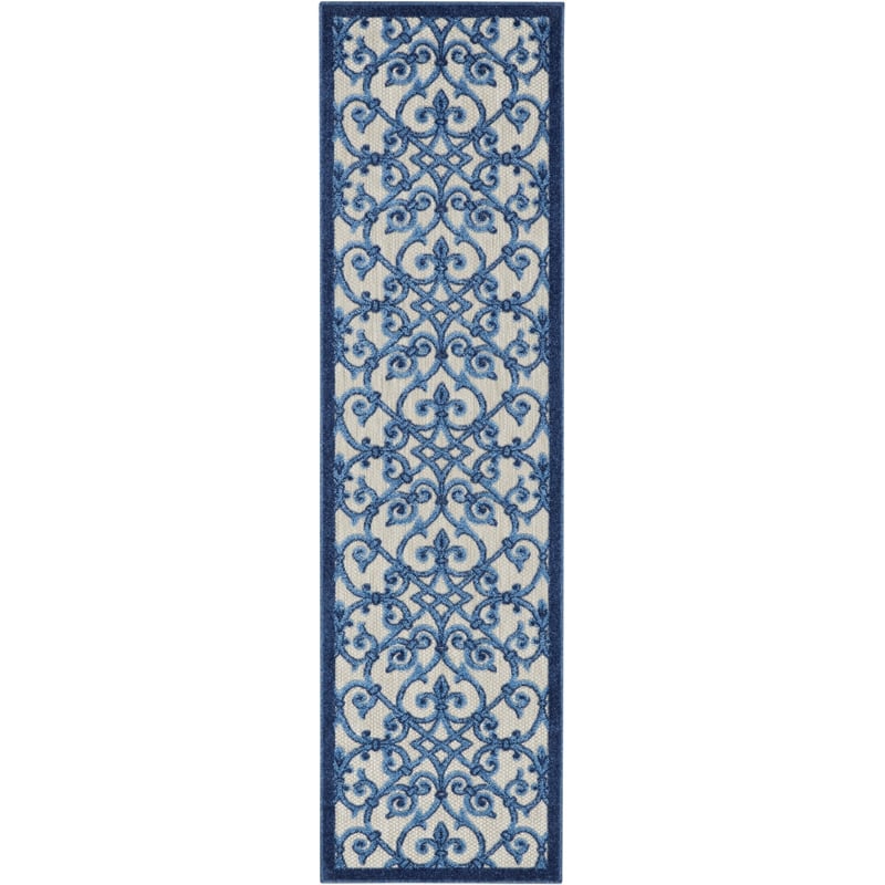 Pemberly Row Contemporary 2'x6' Gray/Blue Indoor/Outdoor Rug