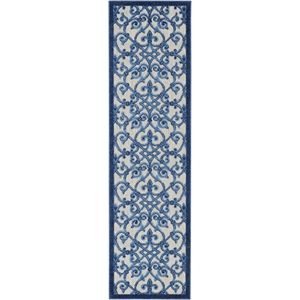 Pemberly Row Contemporary 2'x6' Gray/Blue Indoor/Outdoor Rug