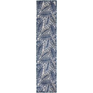 Pemberly Row 12' Runner Ivory Navy Fabric Tropical Area Rug (12' Runner)