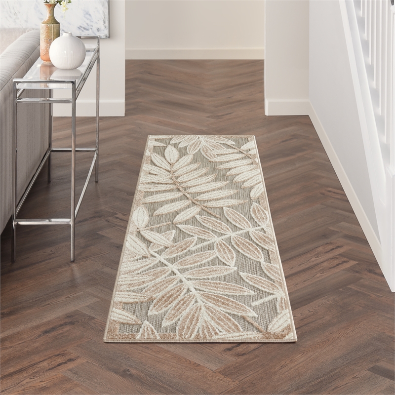 Pemberly Row Contemporary 2'x6' Natural Indoor/Outdoor Plush Rug