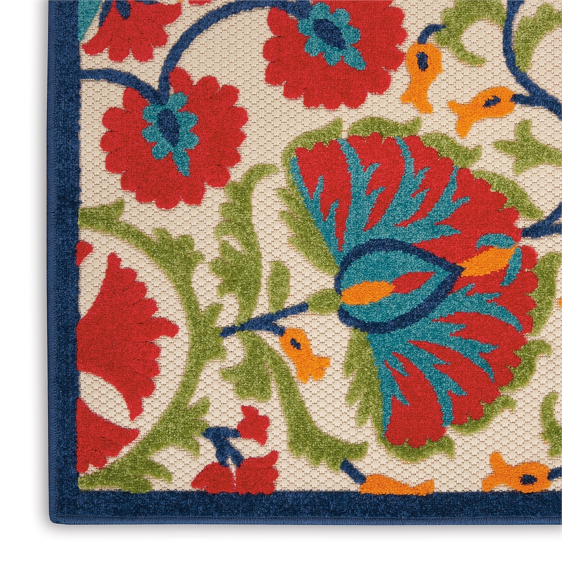 Pemberly Row Contemporary 2'x6' Red/Multi Indoor/Outdoor Rug