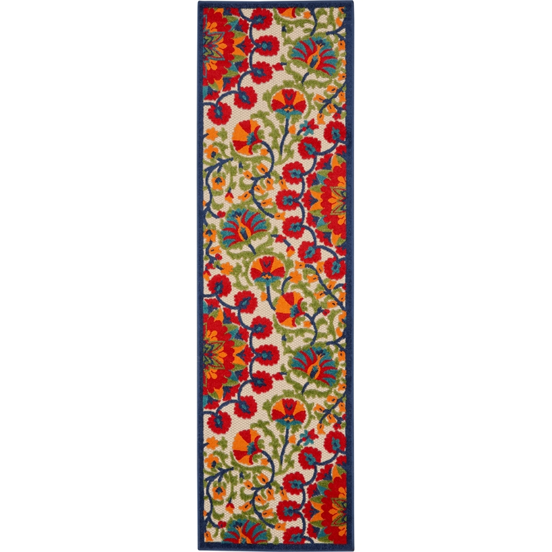 Pemberly Row Contemporary 2'x6' Red/Multi Indoor/Outdoor Rug