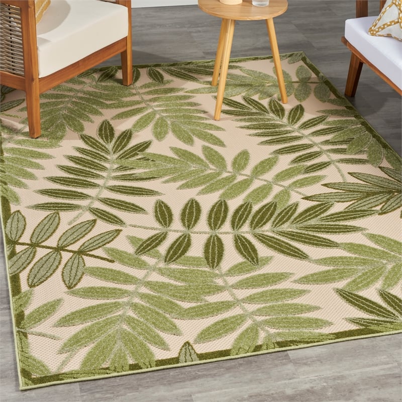 Pemberly Row 4'x6' Ivory Green Fabric Outdoor Area Rug (4'x6')