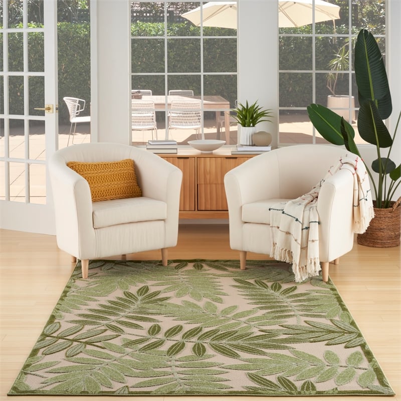 Pemberly Row 5'x8' Ivory Green Fabric Outdoor Area Rug (5'x8')