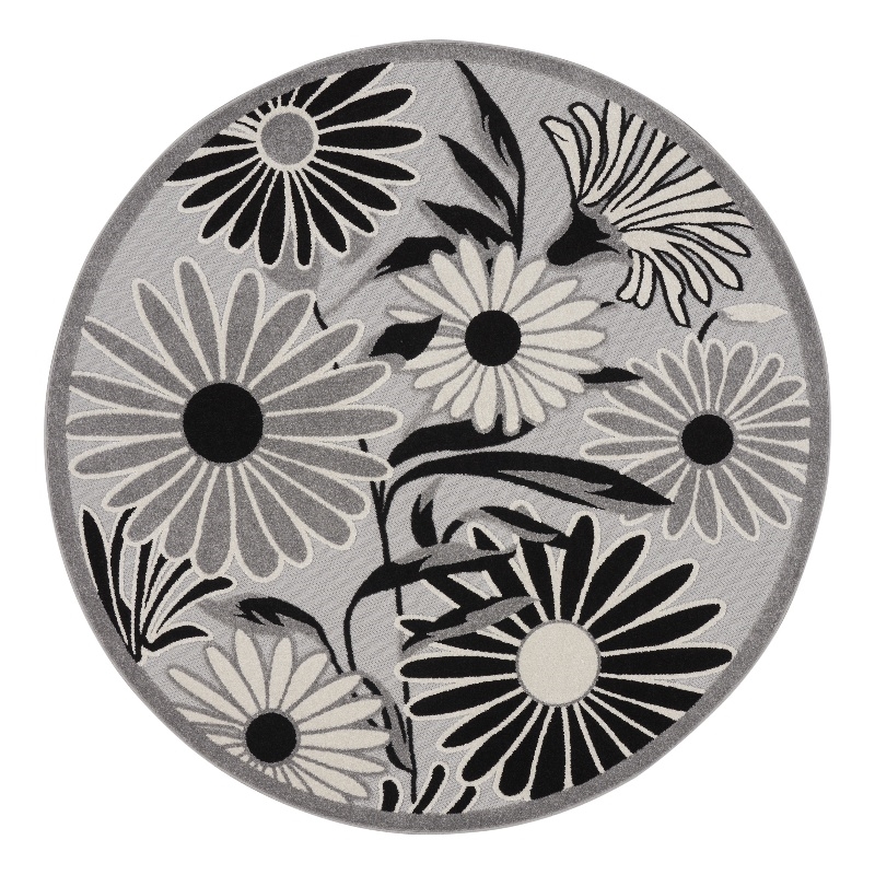 Pemberly Row 5' Round Black White Fabric Contemporary Area Rug