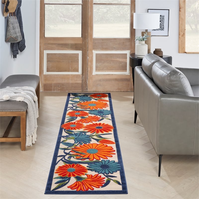 Pemberly Row 8' Runner Multicolor Fabric Contemporary Area Rug