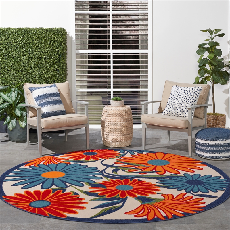 Pemberly Row 4' Round Multicolor Fabric Contemporary Area Rug
