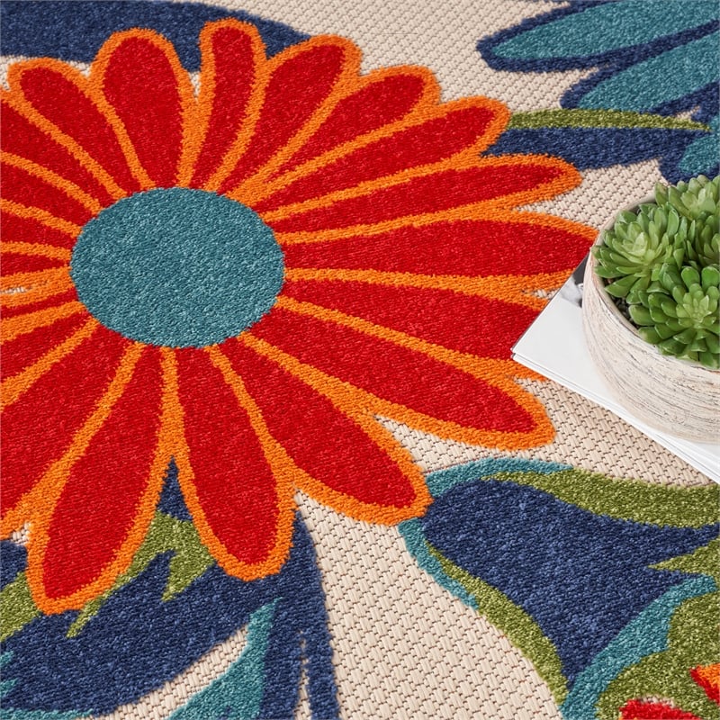 Pemberly Row 5' Round Multicolor Fabric Contemporary Area Rug