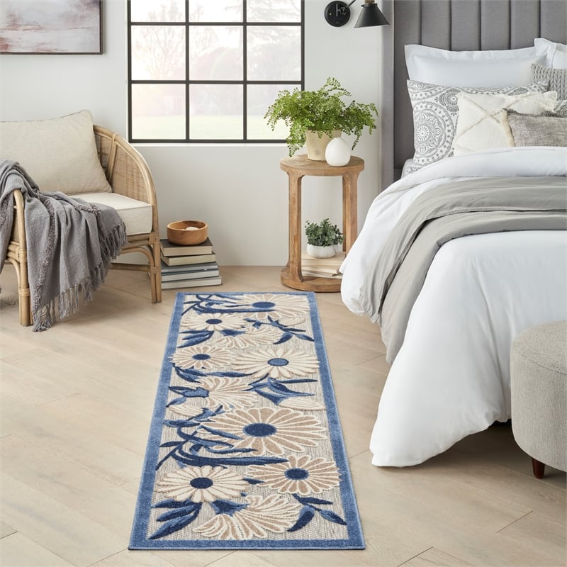 Pemberly Row 8' Runner Blue Gray Fabric Contemporary Area Rug