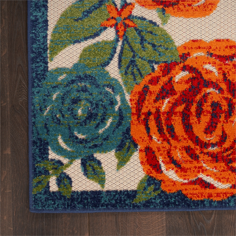 Pemberly Row Contemporary 6'x9' Ivory Multicolor Fabric Outdoor Area Rug