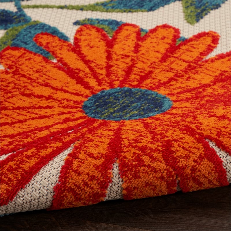 Pemberly Row Contemporary 6'x9' Ivory Multicolor Fabric Outdoor Area Rug