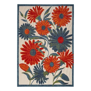 Pemberly Row Contemporary 6'x9' Ivory Multicolor Fabric Outdoor Area Rug