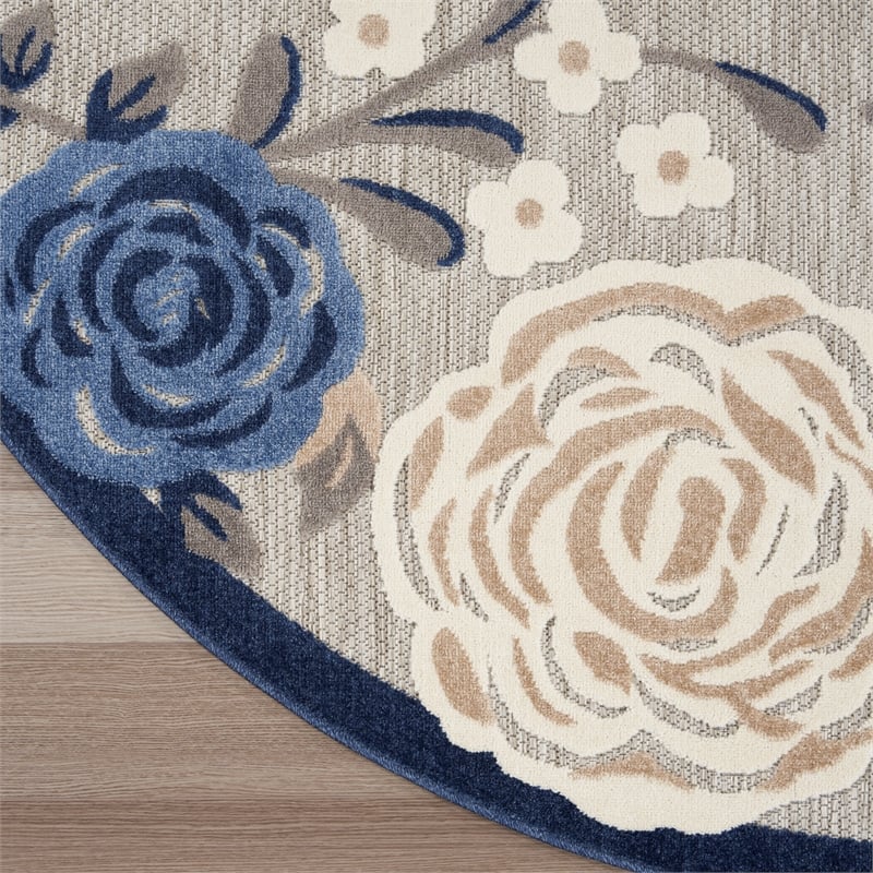 Pemberly Row 8' Round Blue Gray Fabric Contemporary Area Rug